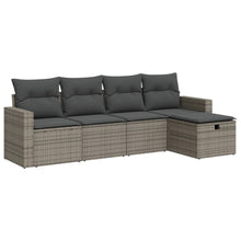 5-delige Loungeset met kussens poly rattan grijs