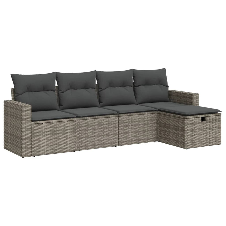 5-delige Loungeset met kussens poly rattan grijs
