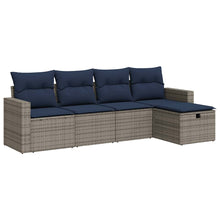 5-delige Loungeset met kussens poly rattan grijs