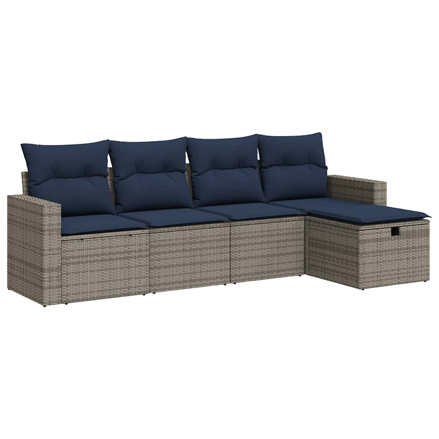 5-delige Loungeset met kussens poly rattan grijs