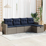 5-piece Loungeset with cushions poly rattan grey