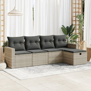 Loungeset 5-delig poly rattan lichtgrijs