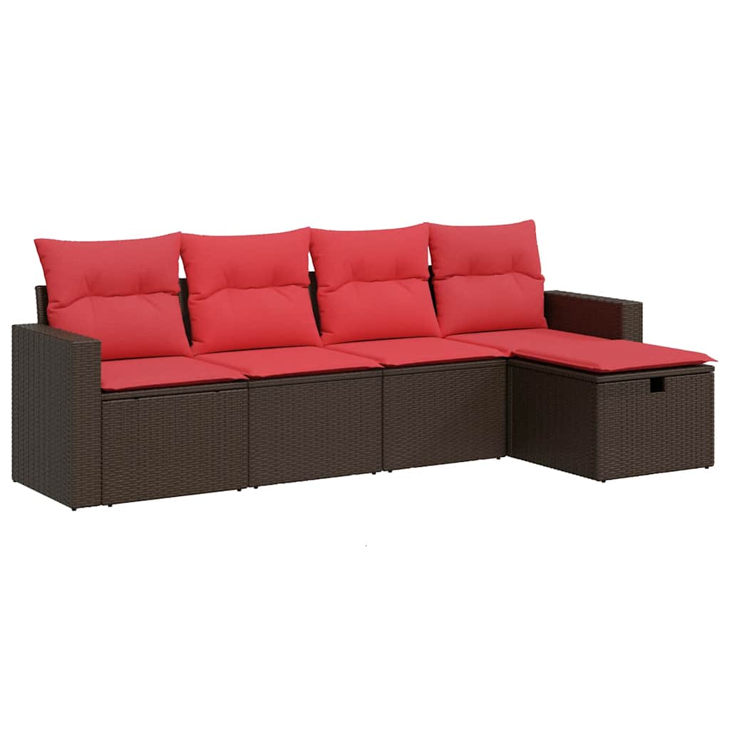 5-delige Loungeset met kussens poly rattan bruin
