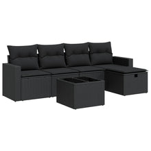6-delige Loungeset met kussens poly rattan zwart