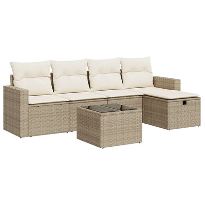 6-delige Loungeset met kussens poly rattan beige