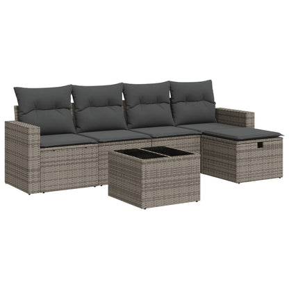 6-delige Loungeset met kussens poly rattan grijs