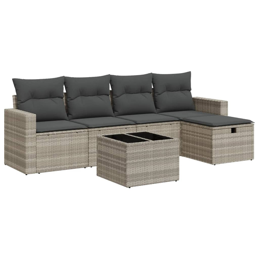 6-delige Loungeset met kussens poly rattan lichtgrijs