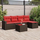 6-piece Lounge Set with Cushions Poly Rattan Brown