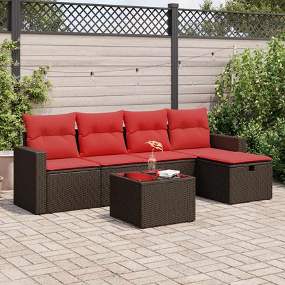 6-delige Loungeset met kussens poly rattan bruin