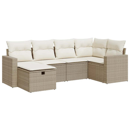 6-delige Loungeset met kussens poly rattan beige