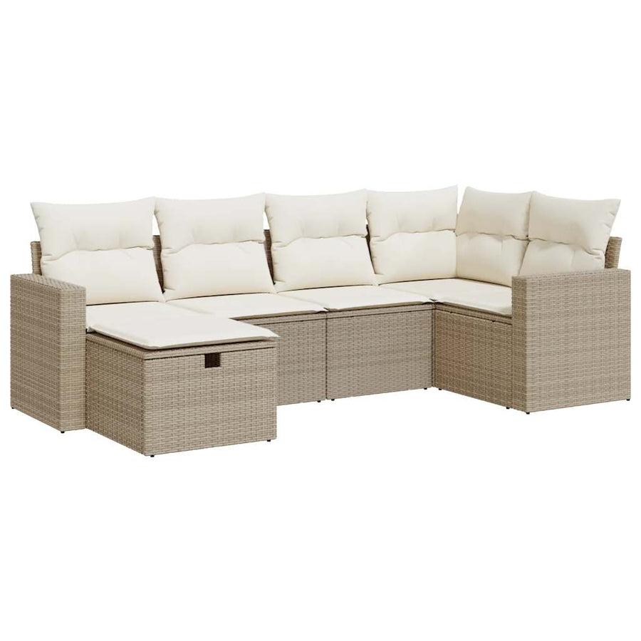 6-delige Loungeset met kussens poly rattan beige