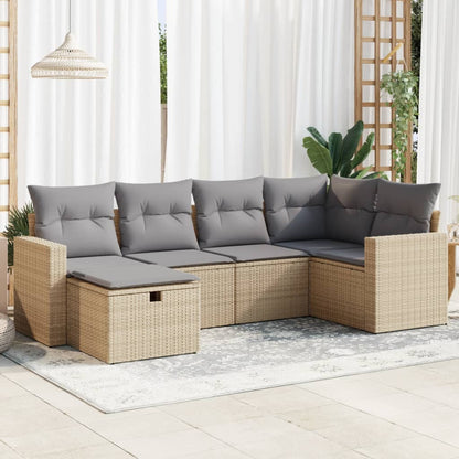 6-delige Loungeset met kussens poly rattan beige