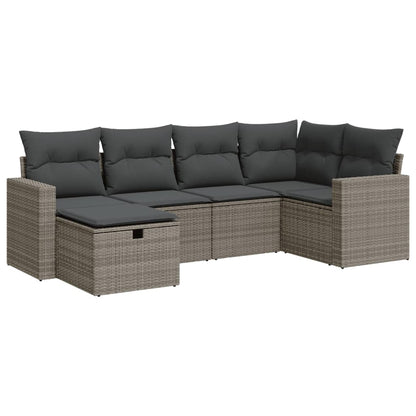 6-delige Loungeset met kussens poly rattan grijs