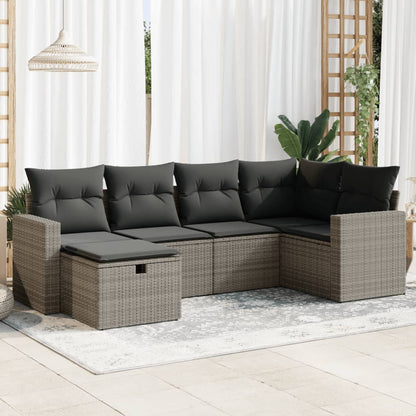 6-delige Loungeset met kussens poly rattan grijs