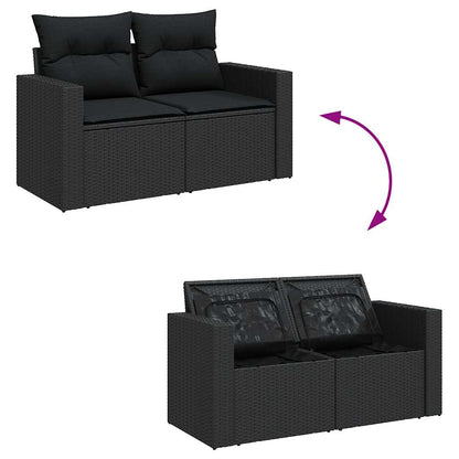 7-delige Loungeset met kussens poly rattan zwart