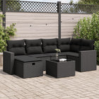 7-delige Loungeset met kussens poly rattan zwart