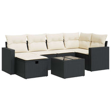 7-delige Loungeset met kussens poly rattan zwart