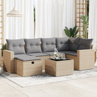 7-delige Loungeset met kussens poly rattan beige