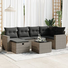 7-delige Loungeset met kussens poly rattan grijs