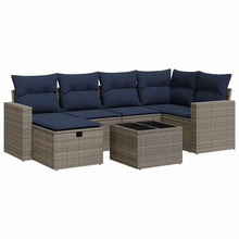 7-delige Loungeset met kussens poly rattan grijs