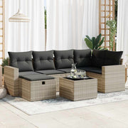 Loungeset 7-delig poly rattan lichtgrijs