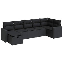 7-delige Loungeset met kussens poly rattan zwart