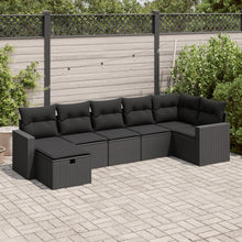 7-delige Loungeset met kussens poly rattan zwart