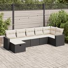 7-delige Loungeset met kussens poly rattan zwart