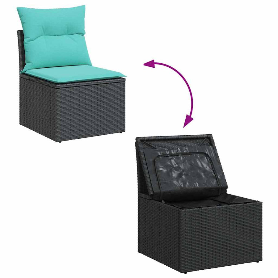 7-delige Loungeset met kussens poly rattan zwart