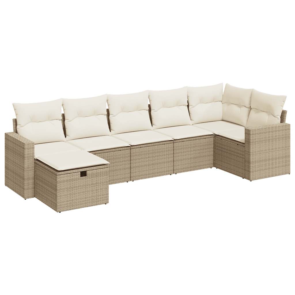 7-delige Loungeset met kussens poly rattan beige