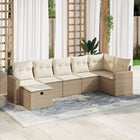 7-delige Loungeset met kussens poly rattan beige