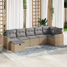 7-delige Loungeset met kussens poly rattan beige