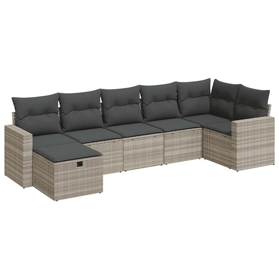 7-delige Loungeset met kussens poly rattan lichtgrijs