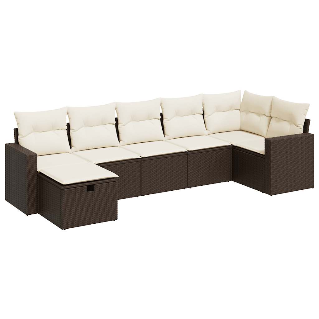 7-delige Loungeset met kussens poly rattan bruin