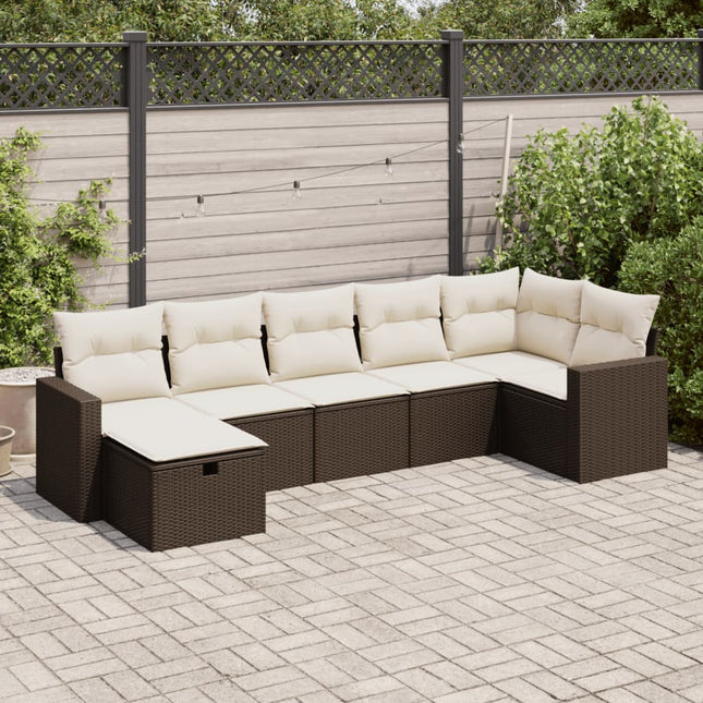 7-delige Loungeset met kussens poly rattan bruin