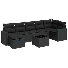 8-delige Loungeset met kussens poly rattan zwart