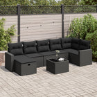 8-delige Loungeset met kussens poly rattan zwart