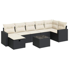 8-delige Loungeset met kussens poly rattan zwart