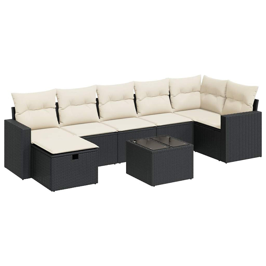 8-delige Loungeset met kussens poly rattan zwart