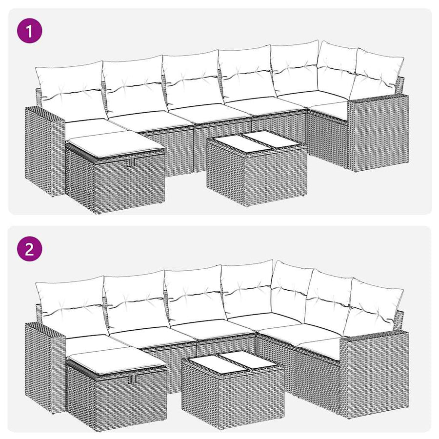 8-delige Loungeset met kussens poly rattan zwart