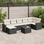 8-delige Loungeset met kussens poly rattan zwart