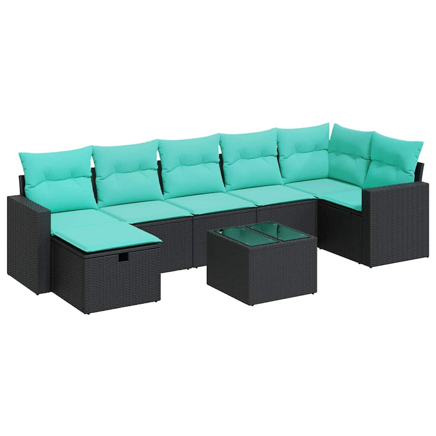 8-delige Loungeset met kussens poly rattan zwart