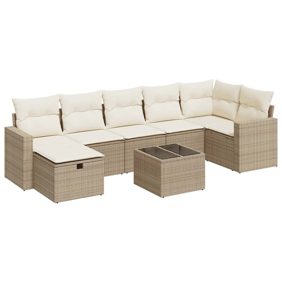 8-delige Loungeset met kussens poly rattan beige