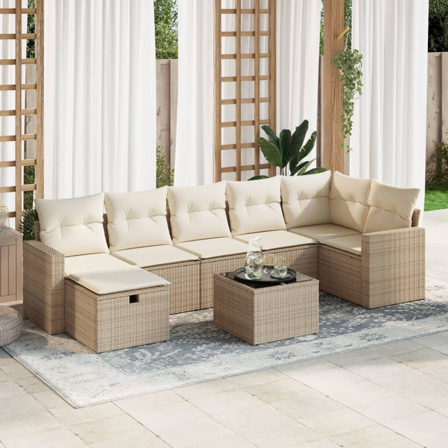 8-delige Loungeset met kussens poly rattan beige