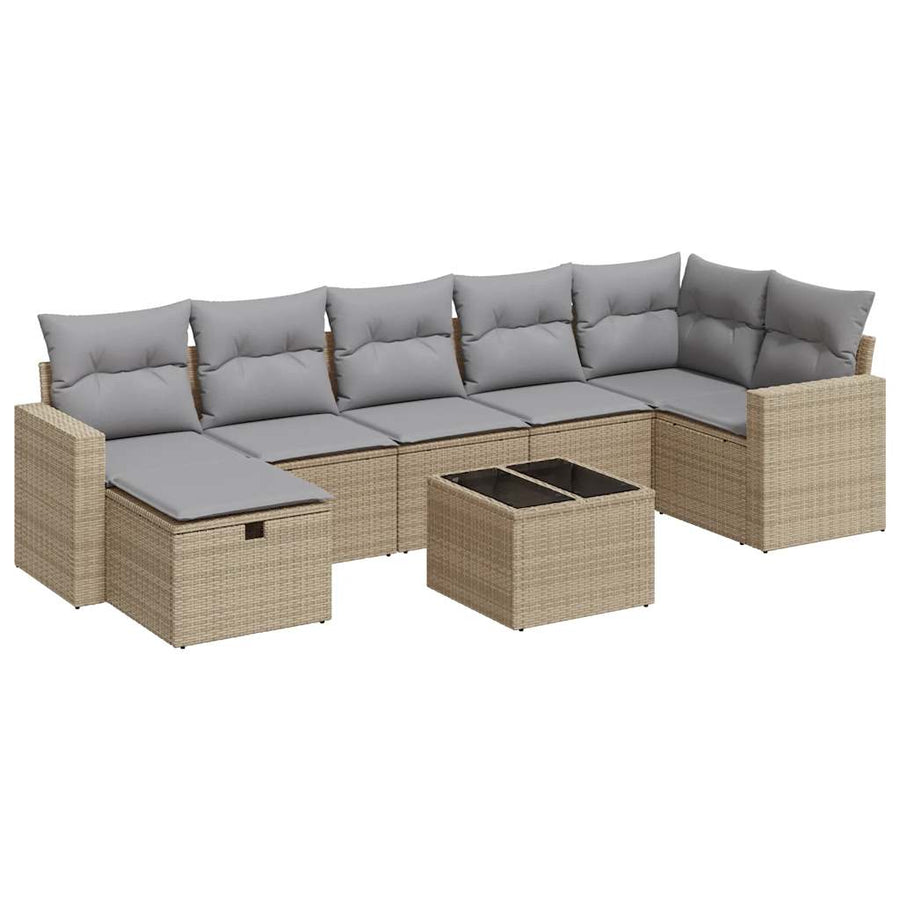 8-delige Loungeset met kussens poly rattan beige