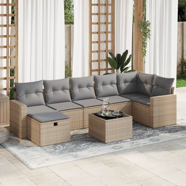 8-delige Loungeset met kussens poly rattan beige