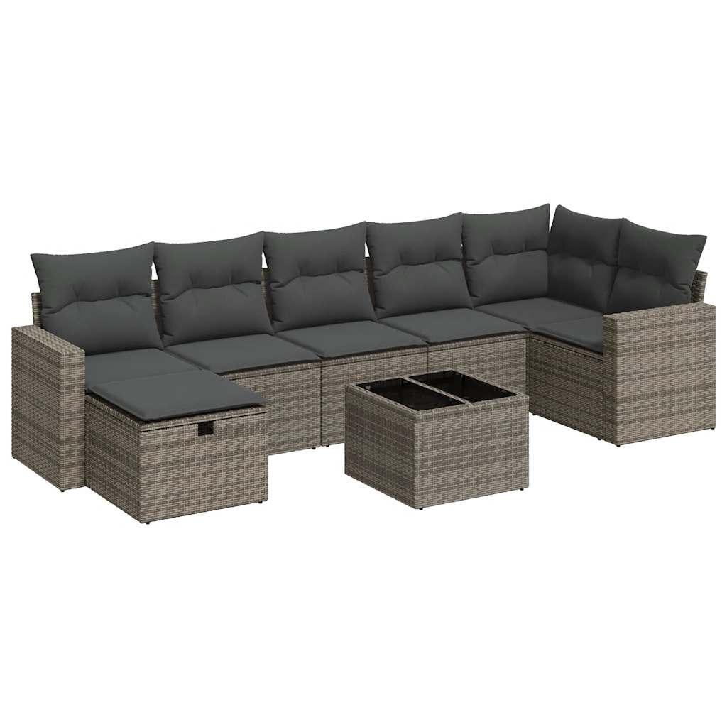 8-delige Loungeset met kussens poly rattan grijs