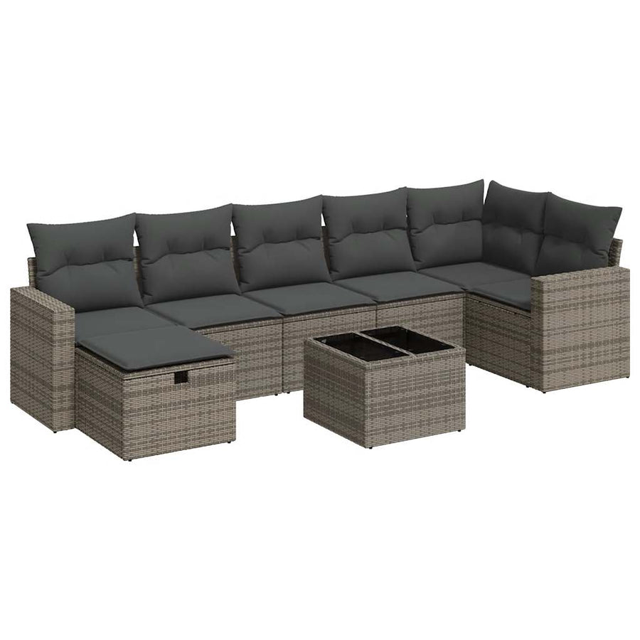8-delige Loungeset met kussens poly rattan grijs