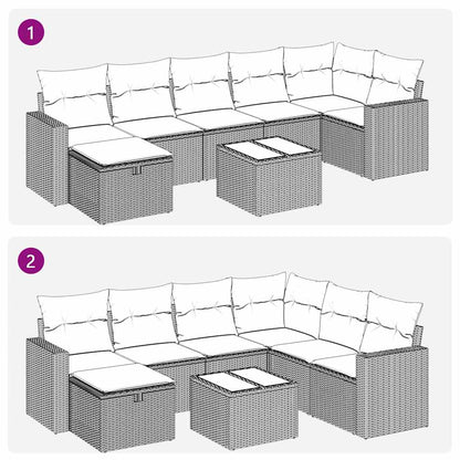 8-delige Loungeset met kussens poly rattan grijs