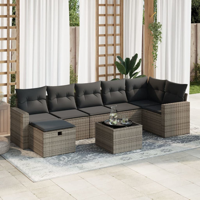 8-delige Loungeset met kussens poly rattan grijs